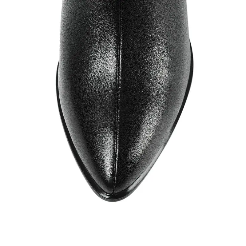 Real leather Women Boot metal high heels mid calf boots New poined Toe Woman Winter Shoes woman large size 34-43