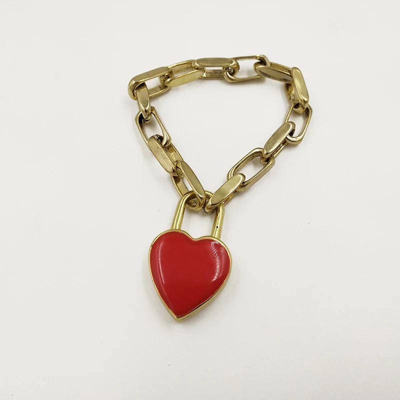 Винтажный Браслет Rongho с красным замком и сердцем для женщин, браслет в стиле панк с металлической звездой, ювелирный женский браслет