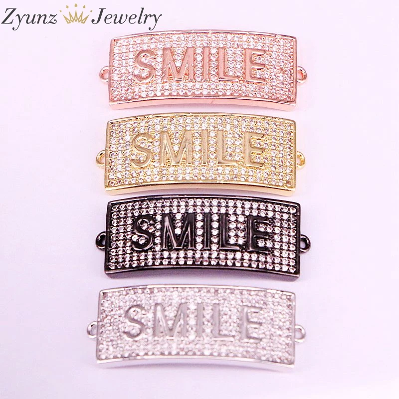 

5PCS, CZ Curved Bar with SMILE Words Connector Micro Pave Connectors for diy Bracelets Finding Accessories