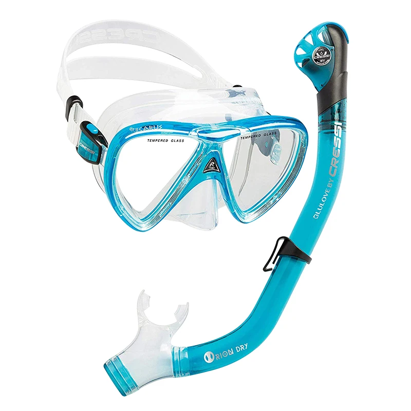TRANSLUCENT AZURE Cressi IKARUS маска для дайвинга, набор для подводного плавания, маска для подводного плавания, силиконовая сухая маска для подводного плавания, комбинированная маска из закаленного стекла для взрослых - Цвет: TRANSLUCENT AZURE
