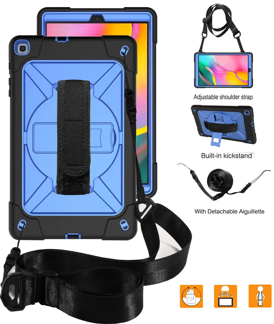 Чехол для Samsung Galaxy Tab A 10,1 SM-T510/T515 Funda 3-Слои гибридная защита от падения 360 Поворот ремешок на руку+ ремешок на шею