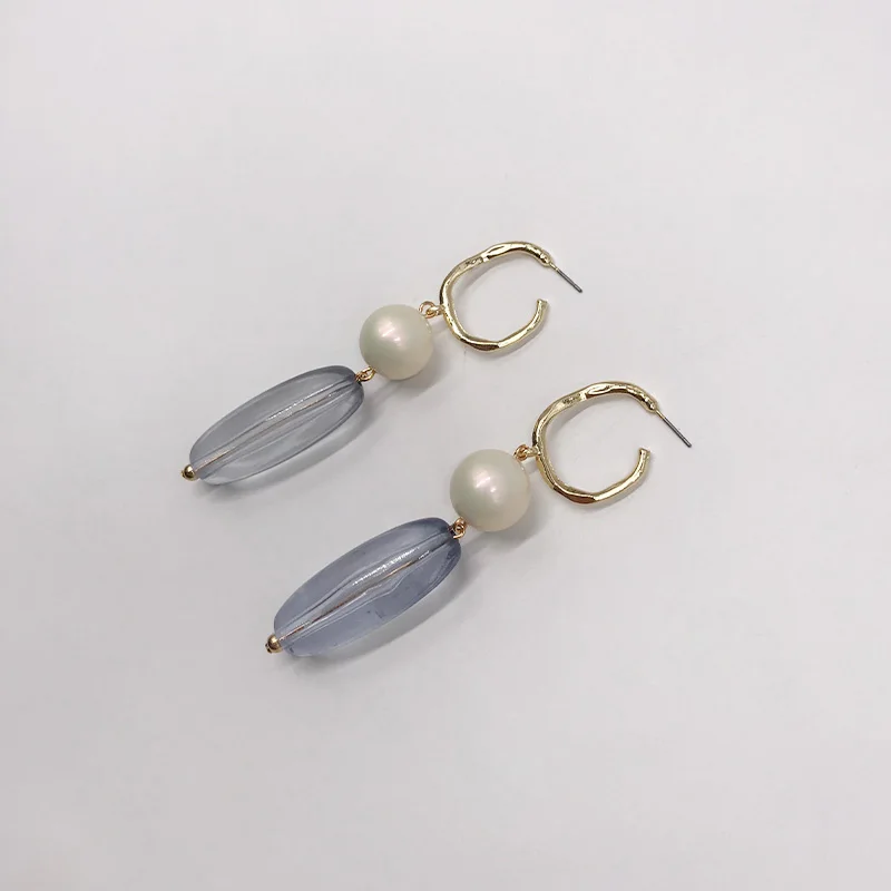 

Kara&Kale Boho Fashion Jewelry Gothic Blue Transparent Resin and Pearl Beads Dangle Earings Vintage Gold Earrings For Women