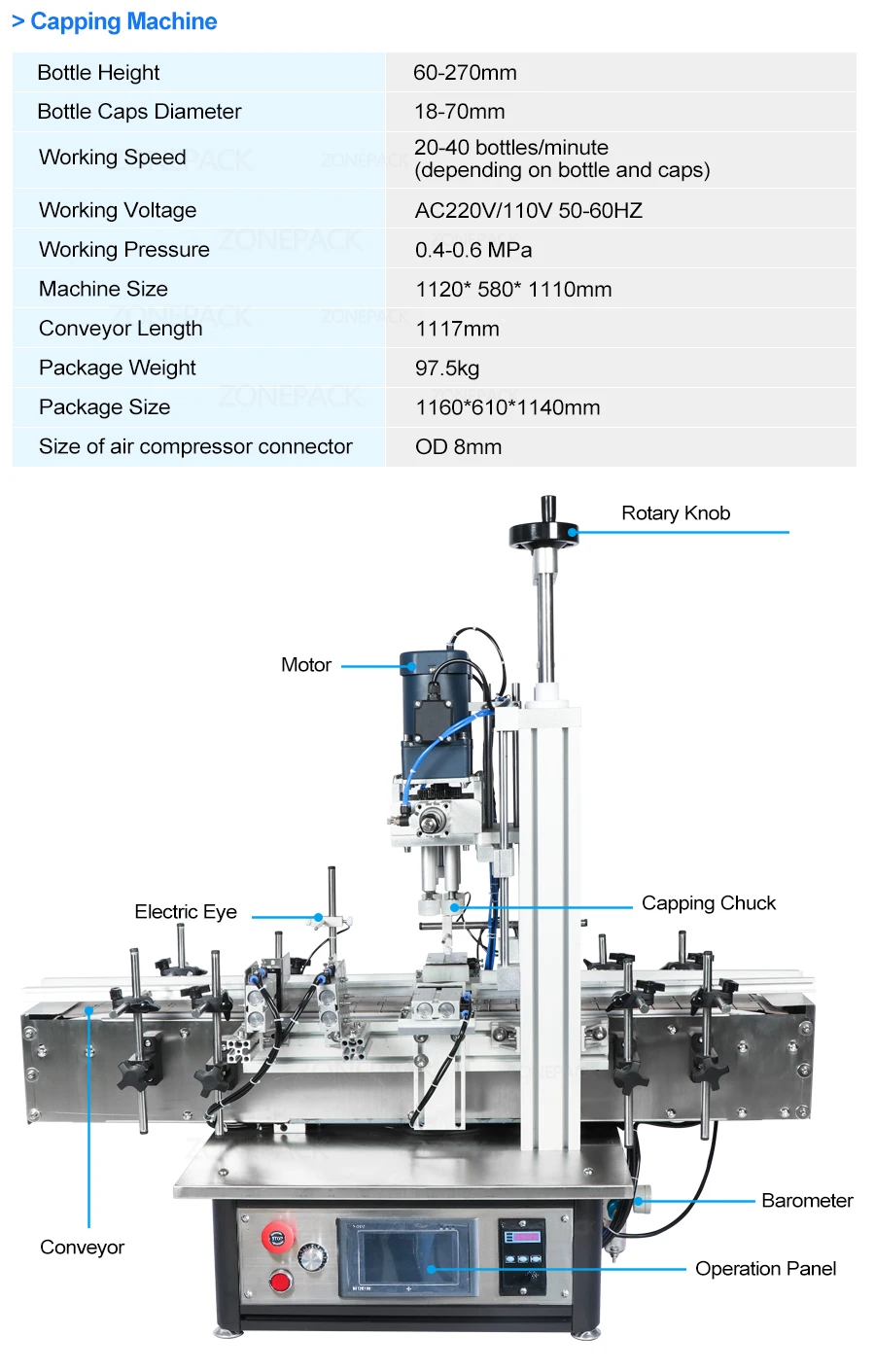 ZONEPACK Настольная автоматическая машина для розлива и укупорки напитков, растворителей, перистальтический насос для электронных соков, этикетировочная машина для производственной линии 