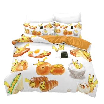 

Bread Sandwich Pikachu 3d Bedding Set Bed Linen Queen King Size Comforter Cover Set Bed Linen Bedclothes Pokemon Free Shipping