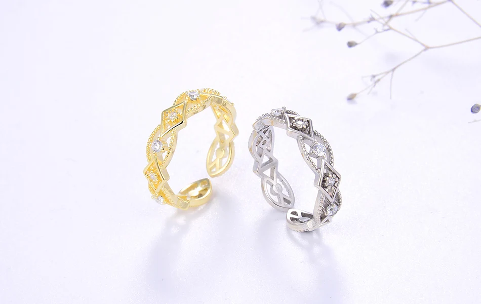 ORSA JEWELS 925 пробы цветок кристалл геометрические открытые кольца с АААА циркон палец кольца Тонкий ювелирный свадебный подарок OSR151