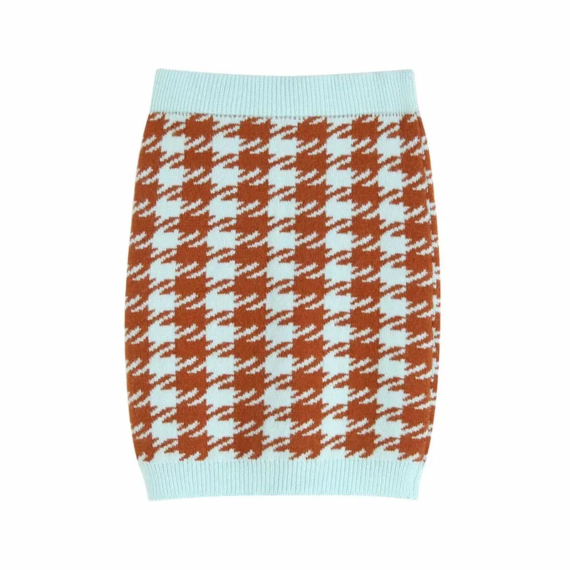 QZ965 женский цветной блок Хаундстут жаккард свитер юбка дамы шик Saias