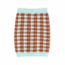 QZ965 женский цветной блок Хаундстут жаккард свитер юбка дамы шик Saias