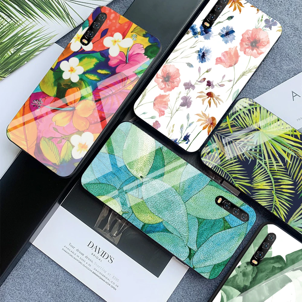 Цветочный чехол для телефона huawei P30 P20 MATE 20 Lite чехлы с закаленным стеклом P smart Z Honor 9