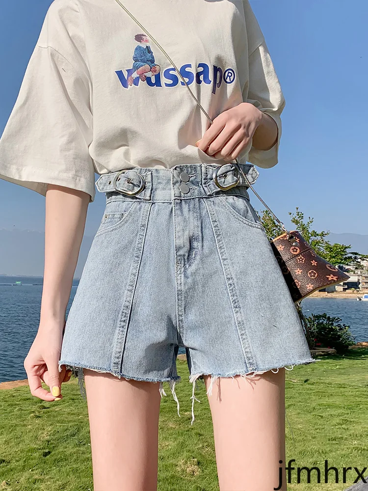 

2020 Summer New Net Red Denim Shorts Female Wide Legs Korean Double Buckle Summer Loose A Shorts Tide Ins Jfmhrx Woman Shorts