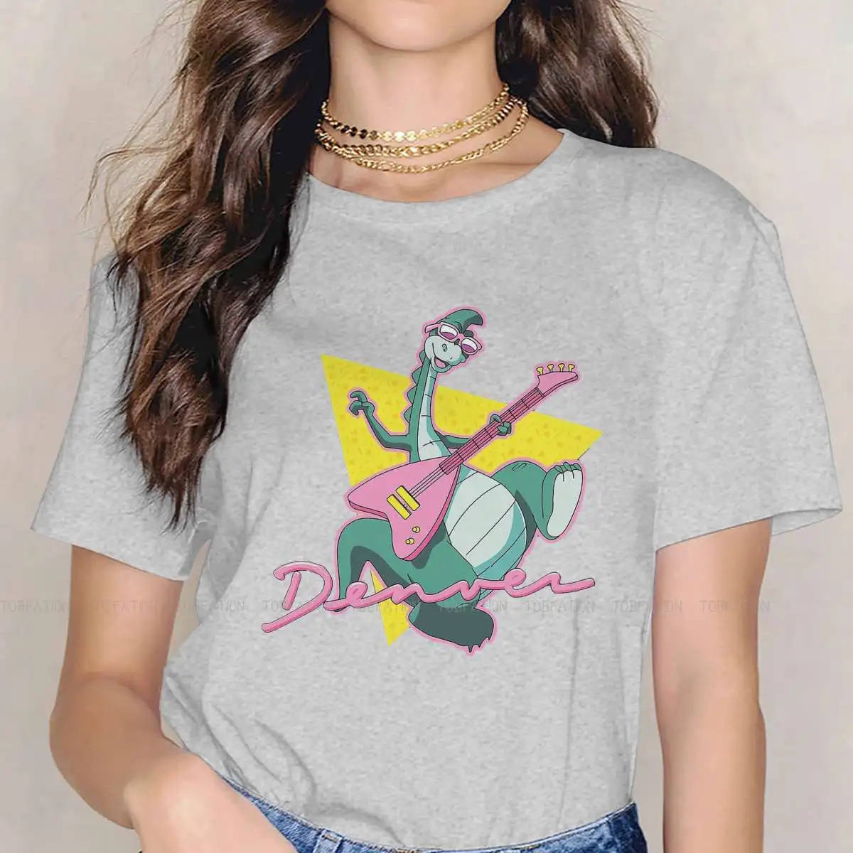 thumbnail image 1 of Camiseta de cuello redondo con diseño de Denver, el último dinosaurio, Jeremy, dibujos animados, clásica, de tela, para mujer, nuevo diseño, de gran tamaño, 1 of 5