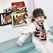 Новинка года; зимний шарф с рисунком медведя разноцветный милый длинный теплый шарф с буквенным принтом для детей модные детские шарфы с кольцом