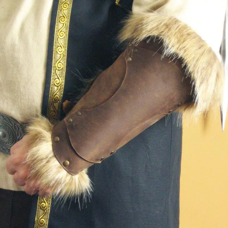 Взрослый мужской средневековый рыцарь Viking Larp кожаный меховой нарукавник Броня с