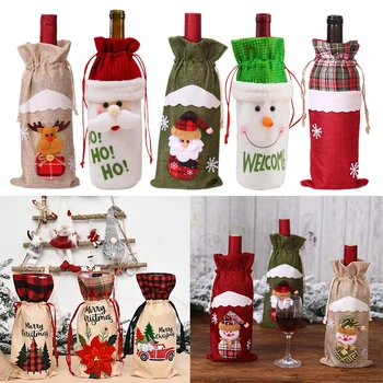

Christmas Wine Bottle Cobers Set Snata Claus Snowman Champagne Bottle Cover Clothes Christmas Home Decoration