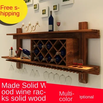 

Solid Wood Wine Rack Wall-Mounted Household Shelf Wine Lattice Diamond Modern Minimalist Wall Cabinet Restaurant Wine Rack