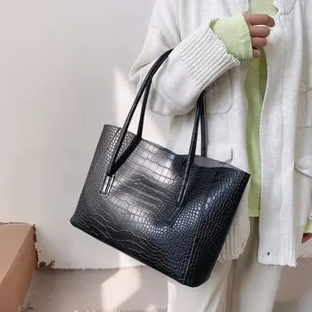 

Retro Alligator Bucket Bags Women Crocodile Pattern Handbag Capacity Casual Crocodile Shoulder Messenger Bags Ladies PU Purse