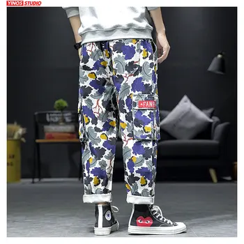 

Dropshipping Mens Japanese Male Leaf Print Toursers Loose Harem Joggers Pants Autumn Men Streetwear Causal Camouflage Pants