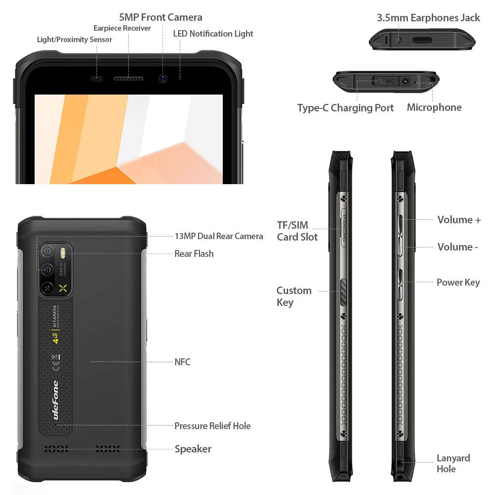Ulefone Armor X10 Android 11NFC 13MP Smartphone 5.45“ Global Version Waterproof Rugged Phone 4GB +32GB 5180mAh telephone