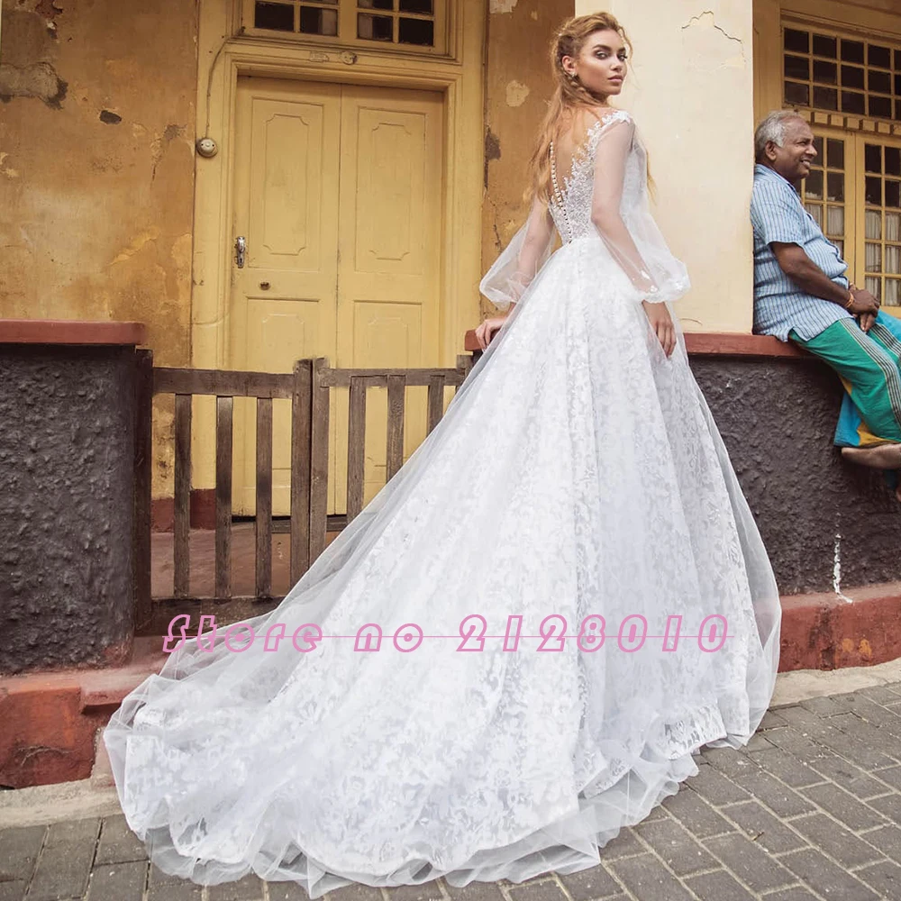Long Sleeve Sheath White Wedding Dresses Bruidsjurken Beading Lace Beading See Through Bridal Gowns Casamento