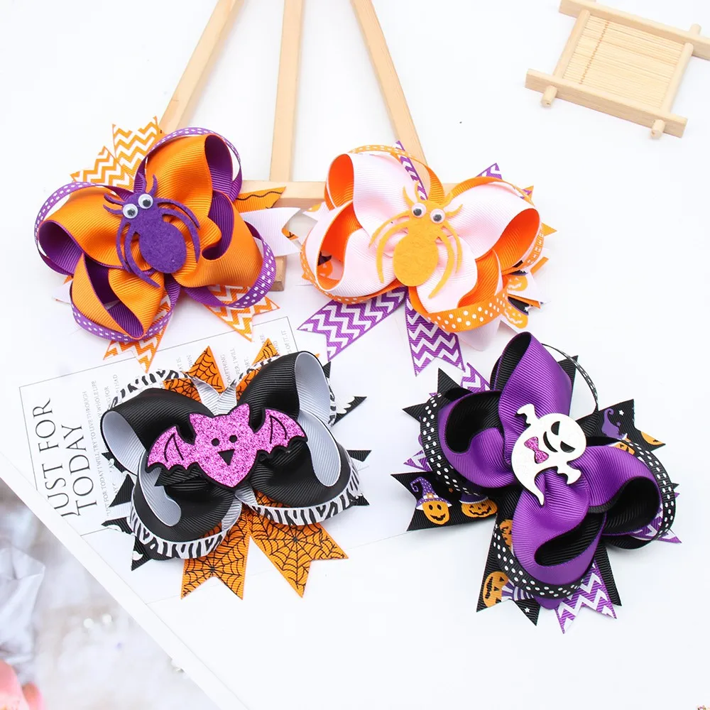 3/4/6/8/12 pcs/set Halloween Big Ribbon Bow Hair Clips Hairpins