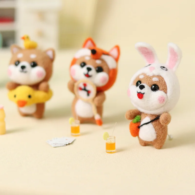 Needle Felting Kit Wool Felting Kit Needle Felting Painting Kit Non-Finished Kit Cute Bear Fox Rabbit Shiba Inu Animal wool needle felt KIT Fashion Handmade DIY Doll Toy Material Package