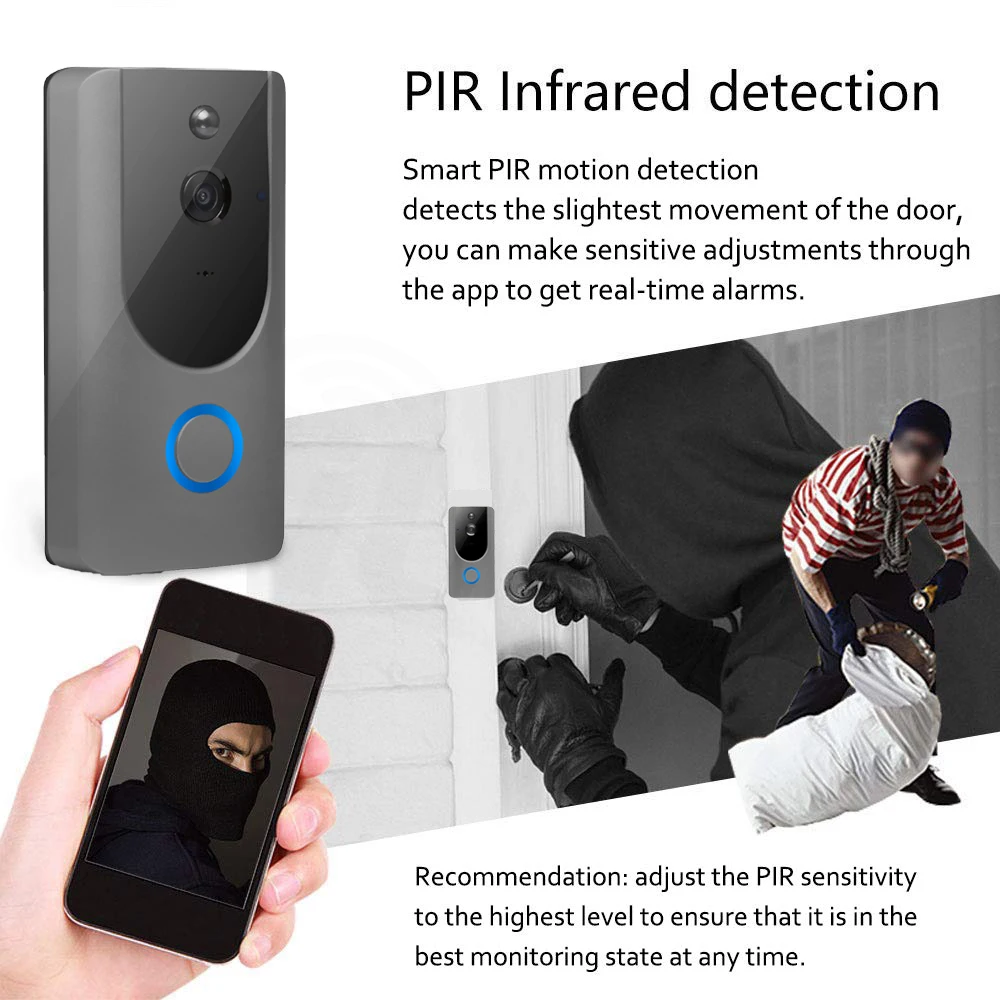 WI-FI дверной звонок Беспроводной смарт-дверной звонок Камера 720P HD проектор для домашнего монитора Ночное Видение безопасности беспроводной дверной звонок Домофон движения PIR