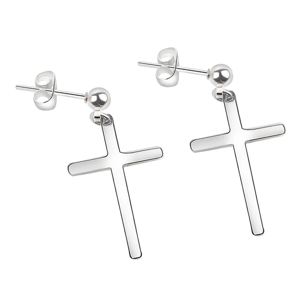 2 Pieces Religious Christ Cross Dangle Earrings Ball Studs with Stoppers Ear Piercings with Stoppers Pair
