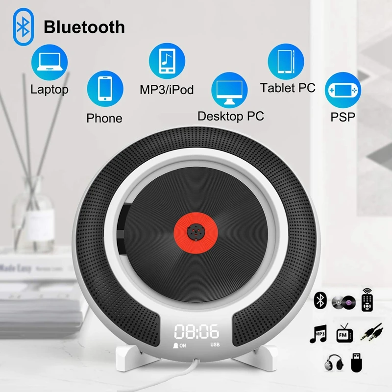Портативный CD-плеер с Bluetooth настенный fm-радио встроенный HiFi колонки с дистанционным управлением разъем для наушников