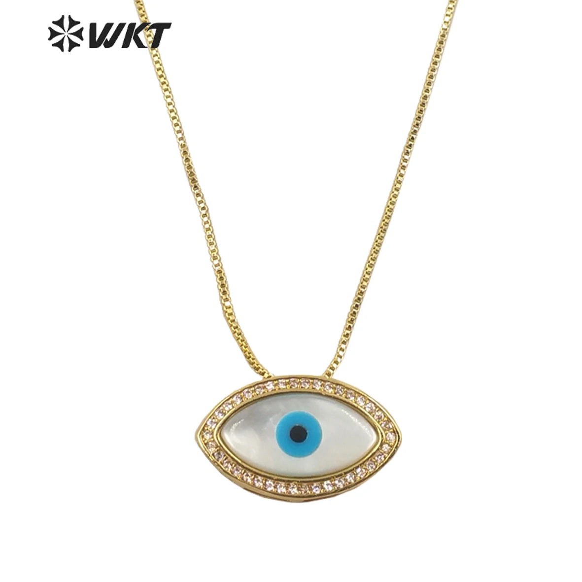 

WT-MN971 Amazing gorgeous fashion gold plate horse eye shell necklace women micropave cz setting eye necklace in adjustable size