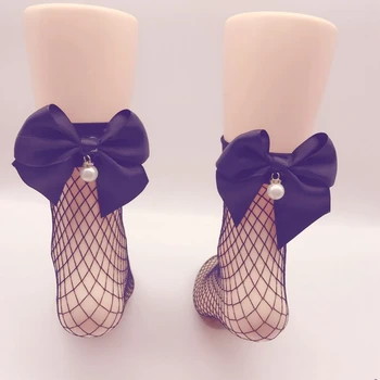 

1 Pair of NEW Korean Version Hollow Bottom Sexy Bow Fishing Net Socks NEW Style Girls Short Bow Character Mesh Socks