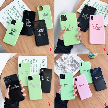 

200pcs Phone Case For iPhone 11 Pro SE 2020 X XR XS Max 7 8 6 6s Plus Candy color Crown Queen King YOU ME Soft TPU Back Cover