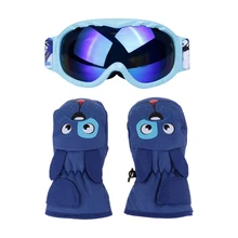 Детские зимние перчатки, варежки для мальчиков и девочек, лыжные очки, противотуманные очки, Детские Лыжные варежки, Детские лыжные очки, лыжный комплект