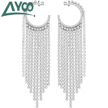 

AYOO high quality 1:1 SWA crystal element earrings new tassel hanging temperament noble earrings draping female ladies jewelry
