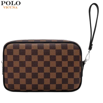 

VICUNA POLO Brand Design Mens Clutch Wallet Large Capacity Plaid Design Clutch Handbag With Card Holder Purse Dropshipping