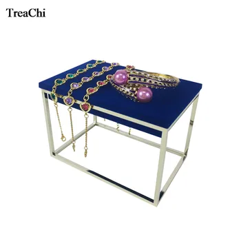 

Silver Stainless Steel Jewelry Shop Window Display Shelf Jewelry Counter Display Cabinet Blue Velvet Bracelet Ring Display