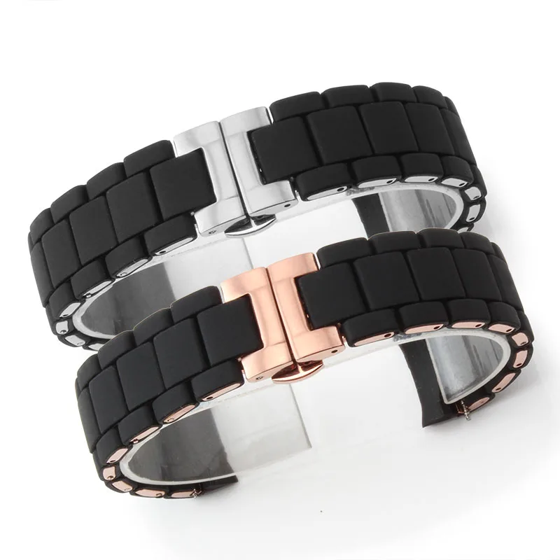 Silicone Stainless Steel Watchband for AR5905 AR5920 AR5890 AR5891 AR5889 Watch Strap 20mm 23mm Black Brown Men Women Bracelet