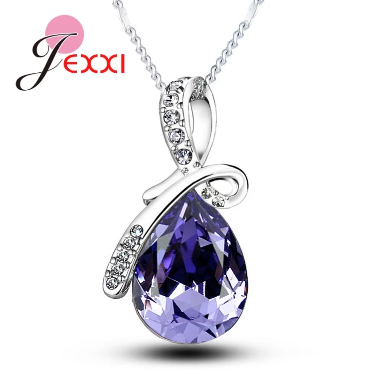 Pendant Necklace Silver Pendant 925 Sterling Silver Cubic Zirconia Waterdrop Multiple Color