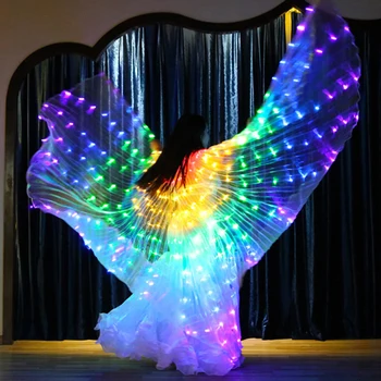 

Women Adult Belly Dance Accessories Led Wings with Adjustable Sticks Stage Performance Props Shining Led Wings Open 360 Degrees