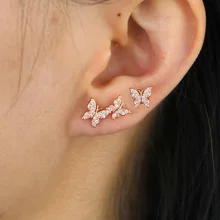 Новинка, модное милое симпатичное животное, очаровательные серьги-гвоздики для женщин и девушек, сверкающие фианиты, минимальное тонкое ювелирное изделие в виде бабочки, подарки