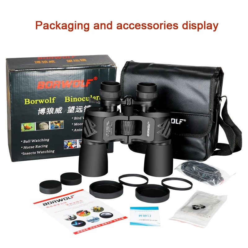 Borwolf 10-30X50 High Magnification HD Professional Zoom powerful Binoculars Light night vision for hunting telescope monocular 6
