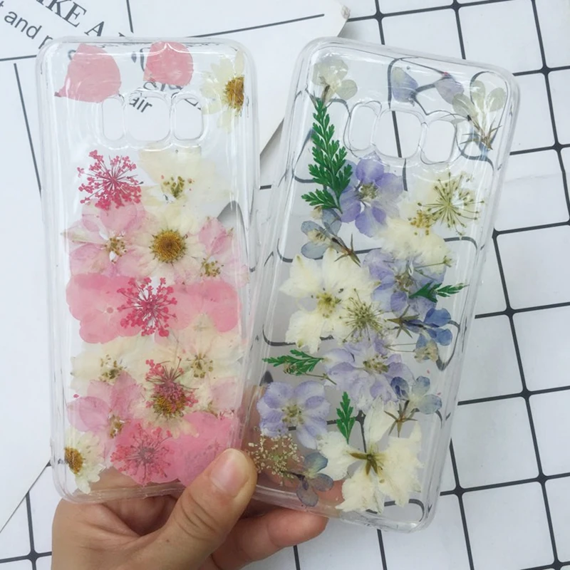 Tfshining Real Flowers Phone Case For Samsung Galaxy S8 S9 Plus S10 Note 9 8 Handmade Dried Floral Pressed Clear TPU Cover | Мобильные