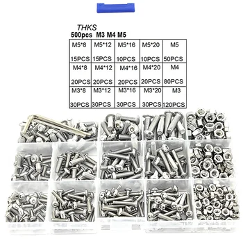 

503Pcs M3 M4 M5 Stainless Steel Button Head Hexagon Hexagon Bolt Machine Screw and Nut Kit