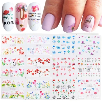 

Blooming Flowers Nail Stickers Water Transfer Stiker Set Leaves Spring Designs Decals Sliders Nail Art Decorations TRBN1117-1128
