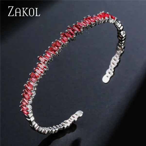 Модные черные браслеты ZAKOL с кубическим цирконием, модные браслеты-манжеты для женщин и девушек, вечерние ювелирные изделия на свадьбу FSBP154 - Окраска металла: Red