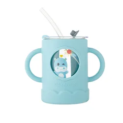 Taza de leche anticaída para bebé con mango de pajita, botella de alimentación de agua para niños, vaso portátil de silicona de doble mango