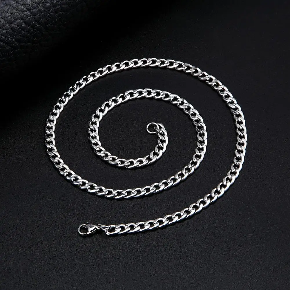 Punk Size 2-7mm Mens Curb Cuban Link Chain Stainless Steel Necklace Women Silver Color Male Jewelry Gifts Hiphop Boy