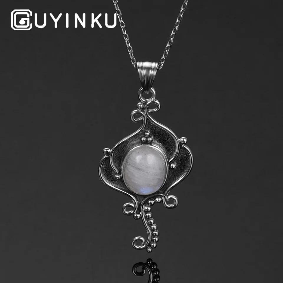 GUYINKU очаровательные натуральные подвески из лунного камня ожерелье с цепочкой 925