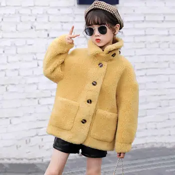 

2019 Autumn Winter Fashion Girls Faux Sheep Shearing Jacket Children Thick Warm Wool Coat New Kids Girl Casual Cute Clothing B15