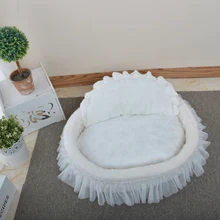 Теплый питомник белая кровать для собаки розовая кружевная мягкая и удобная Лежанка для питомца Коралловая Бархатная поверхность для легкой чистки