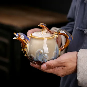 

9 pieces Dolphins frog teapot teacup tea set ceramic tea service with gift box