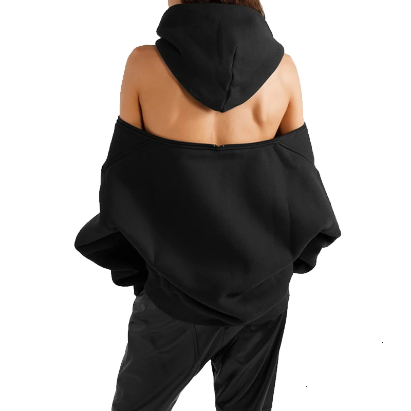 TWOTWINSTYLE Casual Loose Women's Sweatshirts Hooded Long Sleeve Zipper Backless Off Shoulder Sweatshirt For Female 2019 Fashion TWOTWINSTYLE Casual Loose Women's Sweatshirts Hooded Long Sleeve Zipper Backless Off Shoulder Sweatshirt For Female 2019 Fashion